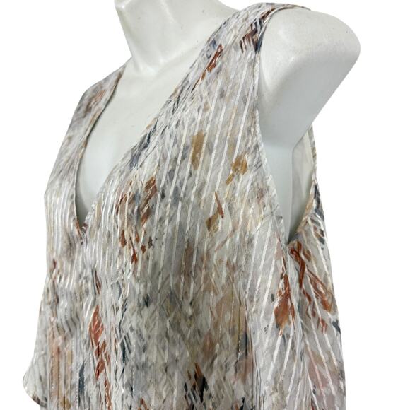 White House Black Market Metallic Floral Pinstriped Sleeveless Top Blouse sz L - Picture 10 of 16